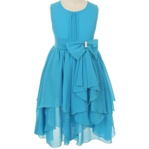 Chiffon Layers Sleeveless Flower Girl Dress Turq